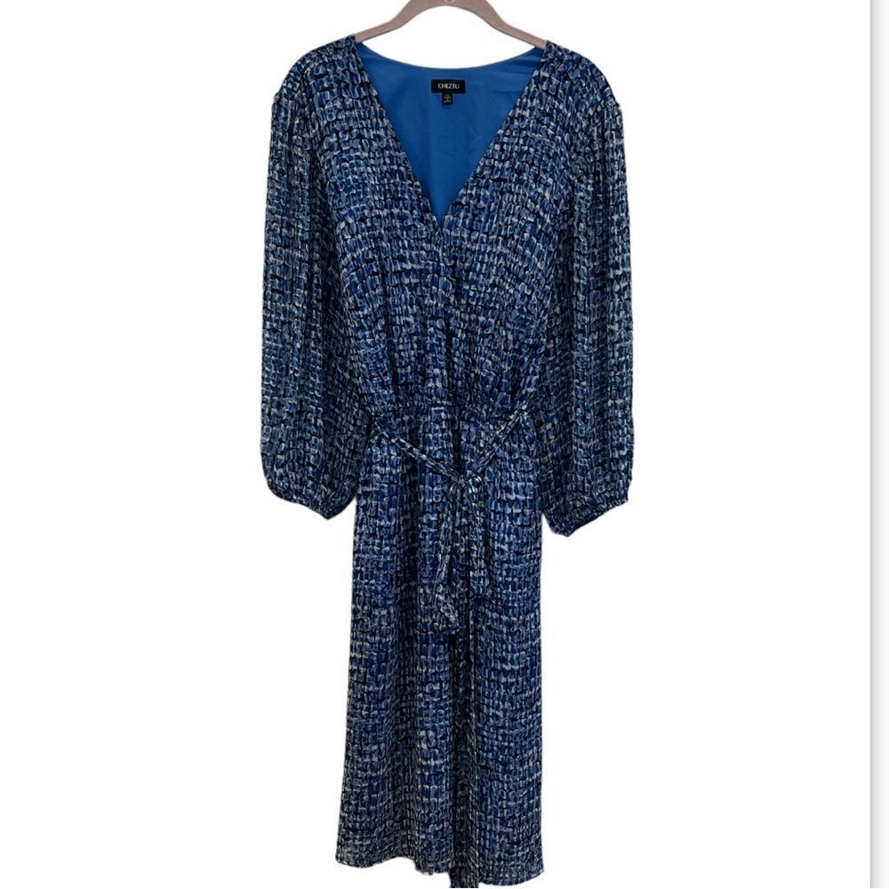 Cheztu Women’s plus size 22 blue geometric print midi dress
